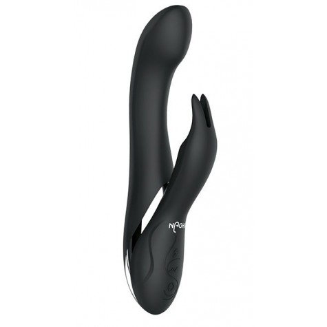 Черный вибратор-кролик NAGHI NO.33 RECHARGEABLE DUO VIBRATOR - 23 см.