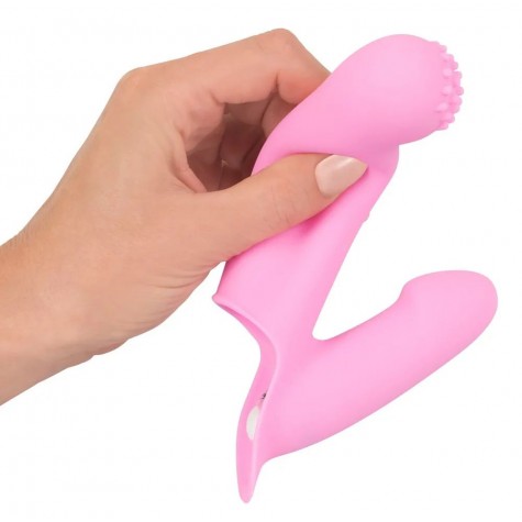 Нежно-розовая двойная вибронасадка на палец Vibrating Finger Extension - 17 см.